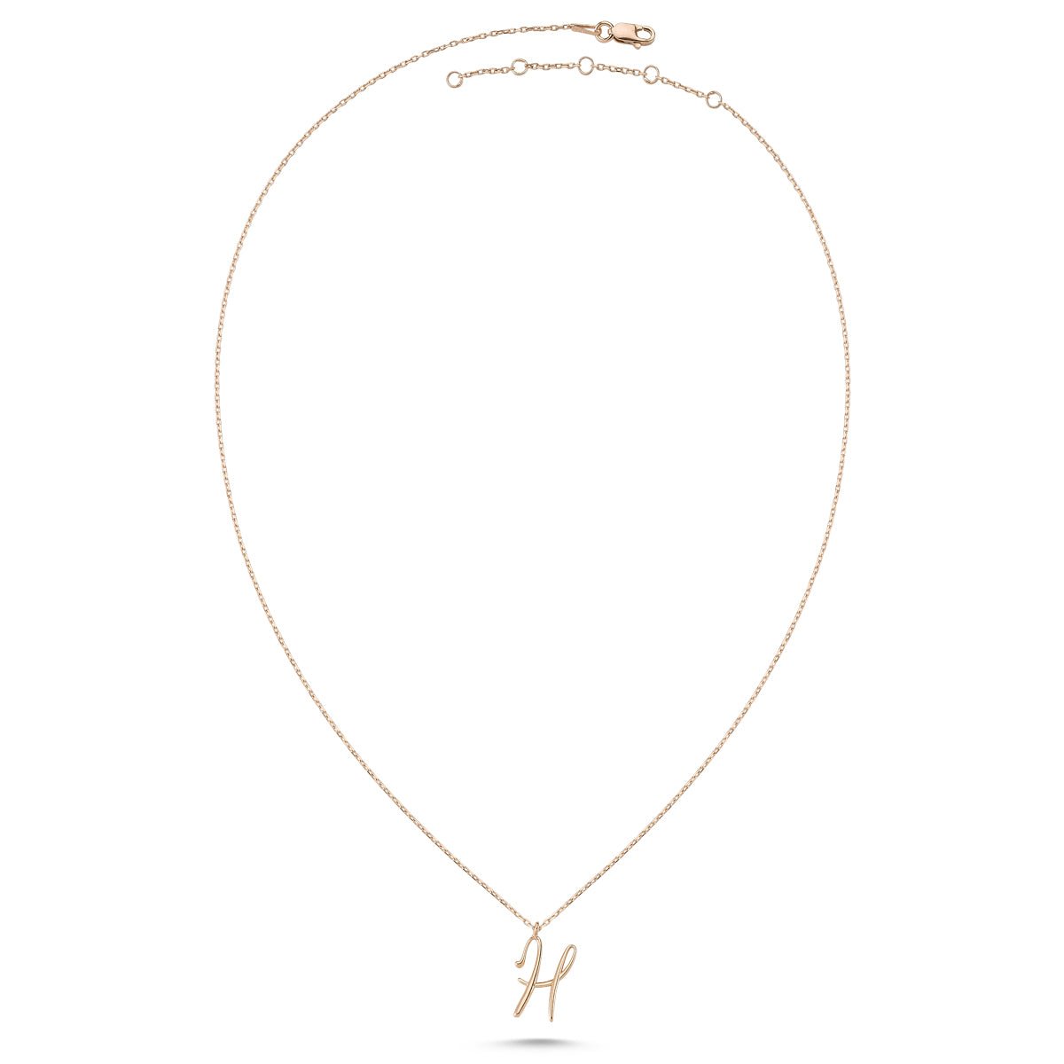 Initial Necklace | H Initial Necklace In 18K Rose Gold With 15 Diamonds |  SuperJeweler